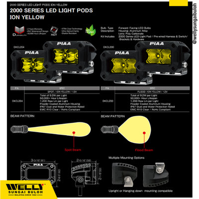 PIAA DKCL204 2000 Series 3 LED Yellow Light Pods (Spot Beam)